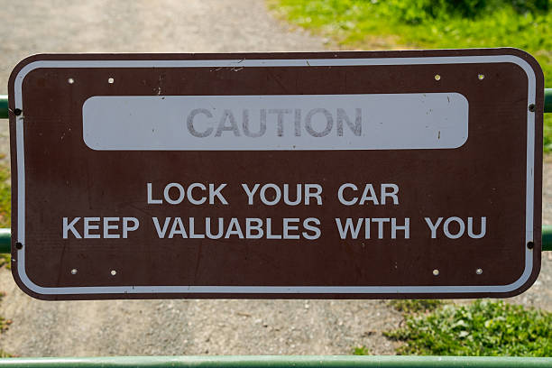 istock Caution Sign for Car Safety in Parking Area 2205905844