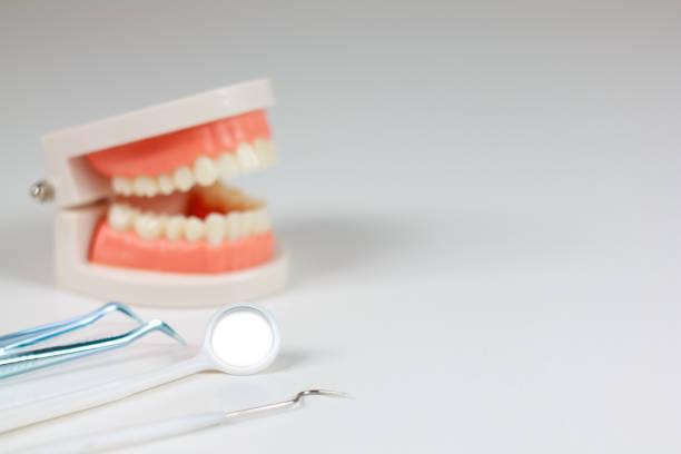 Dental diagnostic tools. Various instruments used by dentists for examination. Oral health, medical equipment, close up.