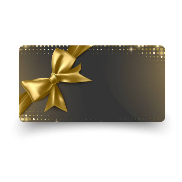 istock Elegant Gift Card with Golden Bow on Black Background 2205907417