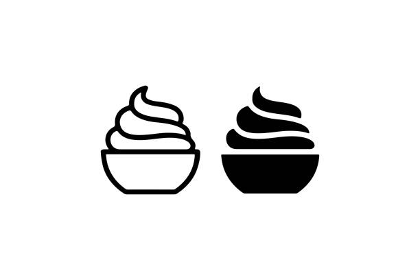 ilustraciones, imágenes clip art, dibujos animados e iconos de stock de cuenco de nata montada icono vector - nata