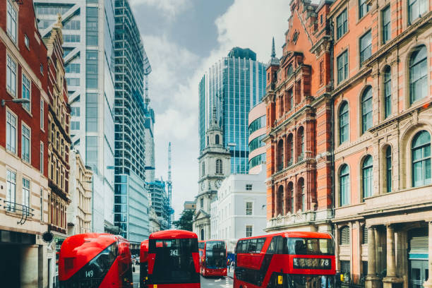 istock Iconic London Street with Red Double-Decker Buses 2205916256
