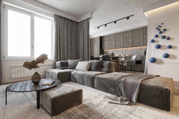 istock 3d render of modern minimalist living room 2205920014