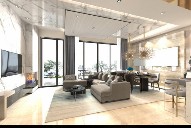 istock 3d render of modern minimalist living room 2205920171