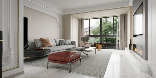 istock 3d render of modern minimalist living room 2205920540