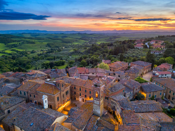 istock Castelmuzio, Tuscan medieval town from drone 2205923596