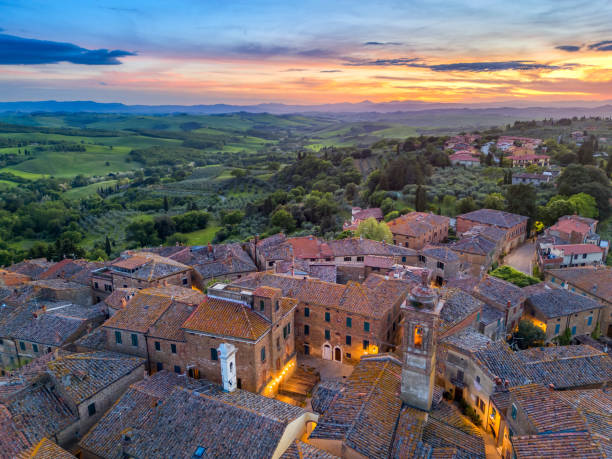 istock Castelmuzio, Tuscan medieval town from drone 2205923625