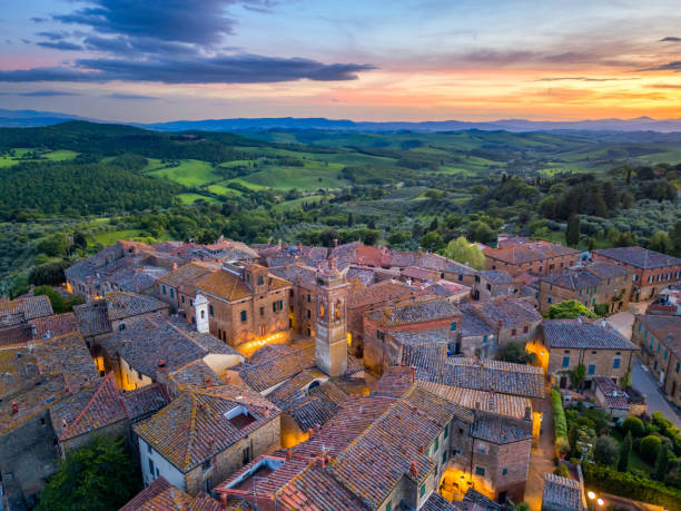 istock Castelmuzio, Tuscan medieval town from drone 2205923642