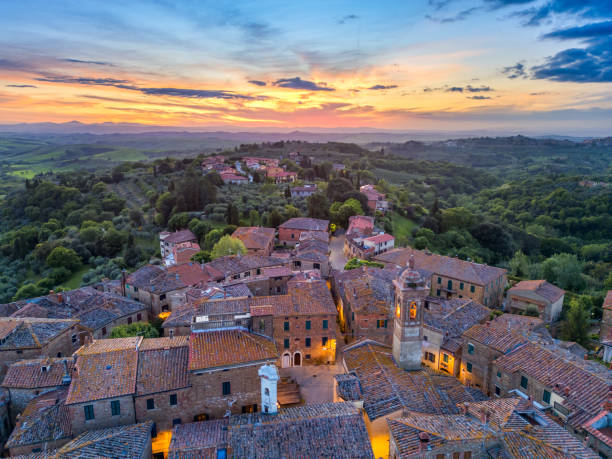 istock Castelmuzio, Tuscan medieval town from drone 2205923647