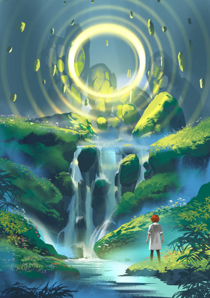 istock Adventurer witnessing a glowing ring above a waterfall 2205932032