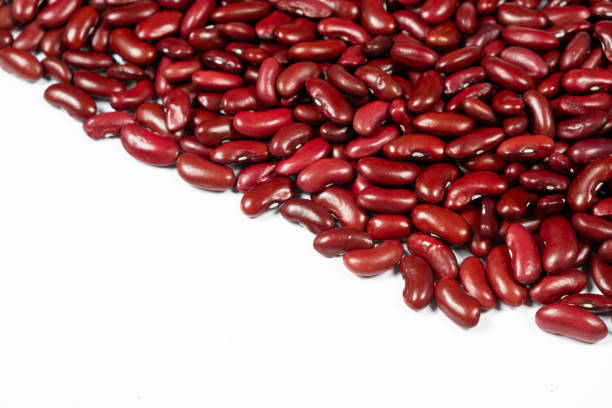 Raw Red Kidney Beans on White Background. Place for Text.