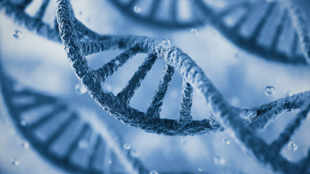 istock 3d rendering DNA and flying molecule cells on microscope background, Depth Of Field. 2205959097