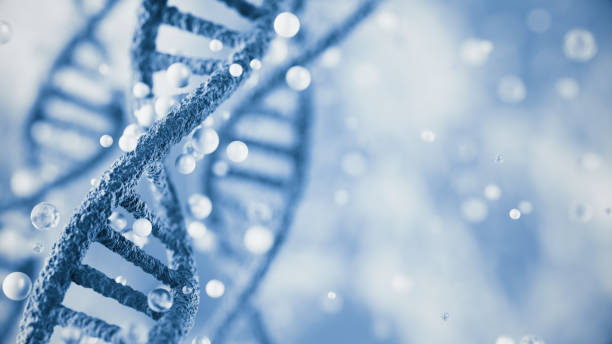 istock 3d rendering DNA and flying molecule cells on microscope background, Depth Of Field. 2205959143