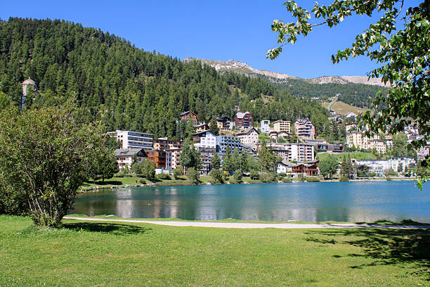 St Moritz City View with Lake Summer