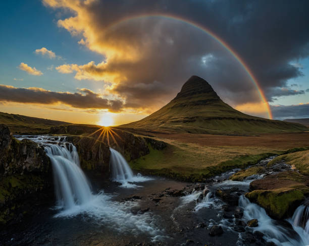 istock Rainbow under Kirkjufellfoss at sunset in Iceland 2205965853