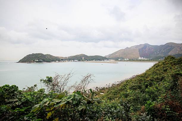 istock Serene Coastal Landscape with Lush Greenery and Distant Mountains 2205965994