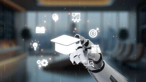 istock Futuristic Robot Hand Interacting with Digital Educational Icons Symbolizing Learning and Technology Advancement in Modern Classrooms. Auvana 2205967398