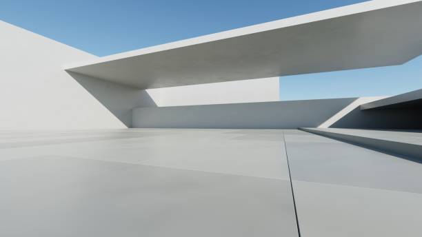 istock 3d render of abstract modern concrete architecture with empty cement floor, minimal exterior, car presentation background 2205970956