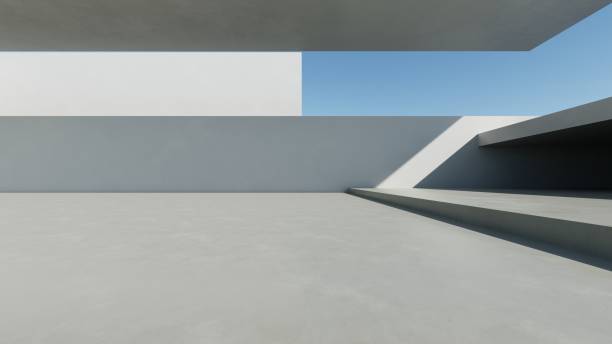istock 3d render of abstract modern concrete architecture with empty cement floor, minimal exterior, car presentation background 2205970965