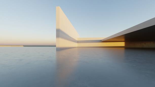 istock 3d render of abstract modern concrete architecture with empty cement floor, minimal exterior, car presentation background 2205971009