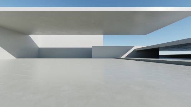 istock 3d render of abstract modern concrete architecture with empty cement floor, minimal exterior, car presentation background 2205971125