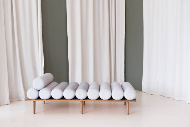 istock Stylish Scandinavian Lounge with Minimalist White Curtains 2205973303