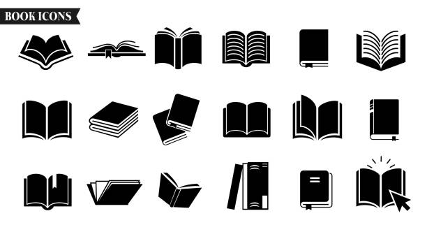 книга иконка силуэт клипарт набор. школьный учебник рисование иконки клип арт библиотека элементы коллекция как словарь, роман - книга stock illustrations