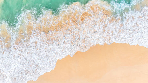 istock Tropical coastline with turquoise waves meeting a white sandy shore. summer background and summer holiday concept. 2205980490