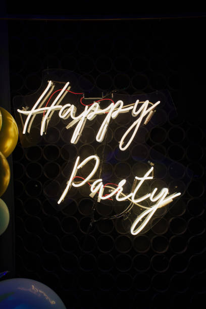 istock Happy Birthday Lettering LED Strip Light on Black Background 2205984290