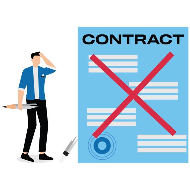 istock Contract cancellation or agreement terminated angry businessman holding big broken pencil in his hands 2205984736