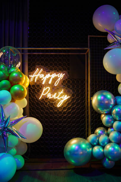 istock Happy Birthday Lettering LED Strip Light on Black Background 2205985017