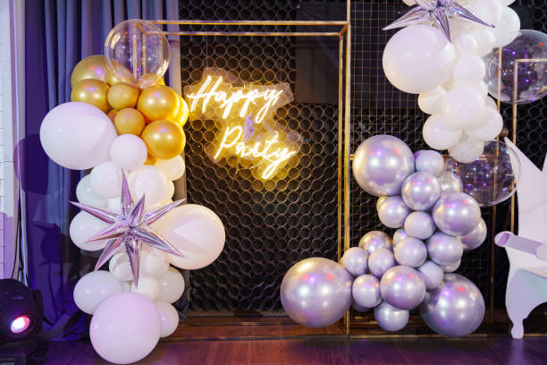 istock Happy Birthday Lettering LED Strip Light on Black Background 2205985341