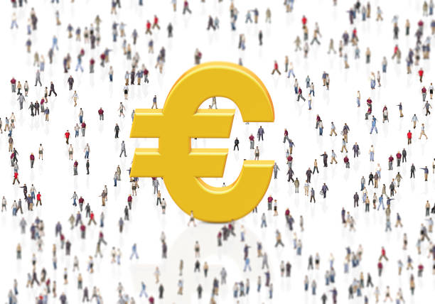 Falling value of the European currency, red arrow.