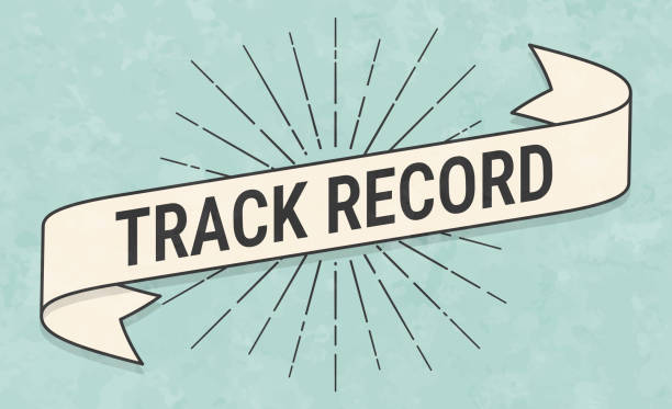 Track Record. Banner, ribbon, label in a trendy vintage style. Beautiful retro ribbon with old textured paper and sunbursts in the background. Colors used: green, blue, beige and black. The banner is beige with a black outline, the sunbursts and the text are black. The background is green-blue. Vector Illustration (EPS file, well layered and grouped). Easy to edit, manipulate, resize or colorize. Vector and Jpeg file of different sizes.