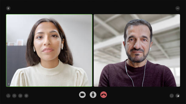 istock Senior man and woman talking during video conference call 2205989928