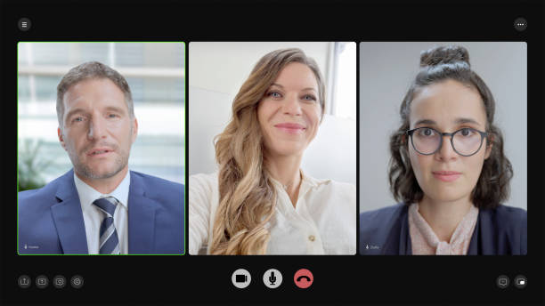 istock Mature man and women talking during video conference call 2205989966