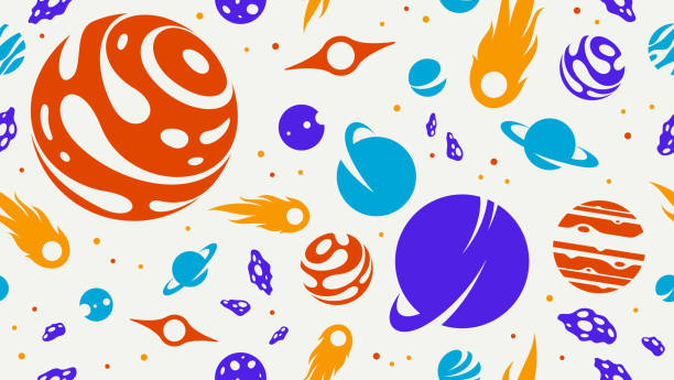 Space seamless background, vector planets and comets flying in cosmos endless wallpaper, astronomy for children tiling pattern, elements easy to use separately.