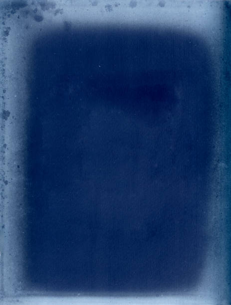 istock Cyanotype with pale vignette border, vintage paper background texture 2205995251