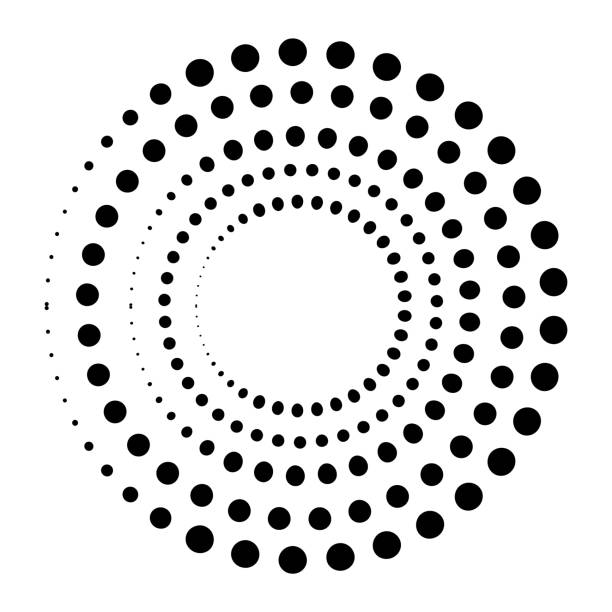 istock Halftone dotted speed lines circle. Geometric art in circle form. Round swirl movement symbol. Halftone circular dotted frame. Vector design element 2206000194