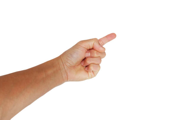 istock A man's hand showing a raised reaching gesture on a white background. 2206002322