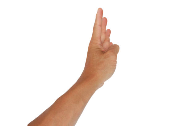 istock A man's hand showing a raised reaching gesture on a white background. 2206002367