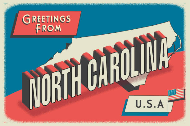 Vector illustration of a Greetings from USA retro postcard design layout with 3D vintage tourism style text design. State map. Red and blue color palette with American flag. All fonts outlined. Download includes vector eps and high resolution jpg.