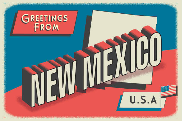 Vector illustration of a Greetings from USA retro postcard design layout with 3D vintage tourism style text design. State map. Red and blue color palette with American flag. All fonts outlined. Download includes vector eps and high resolution jpg.