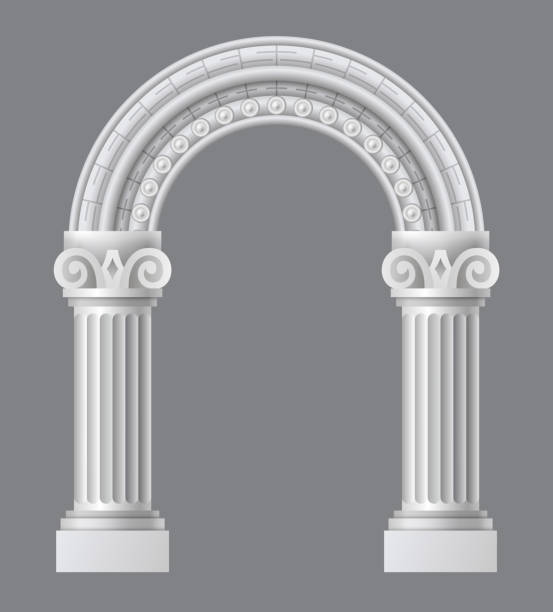 istock Ancient roman arch. Architectural stone or marble arch. Portal greek castle or luxury facade building entrance with pillars columns. Creative isolated arch design. Vector cartoon illustration 2206015428