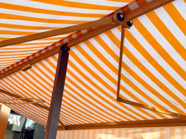 istock Close-up of Striped Awning Structure 2206016713