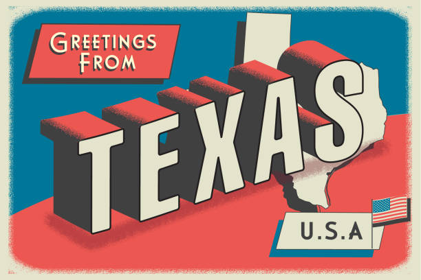 Vector illustration of a Greetings from USA retro postcard design layout with 3D vintage tourism style text design. State map. Red and blue color palette with American flag. All fonts outlined. Download includes vector eps and high resolution jpg.
