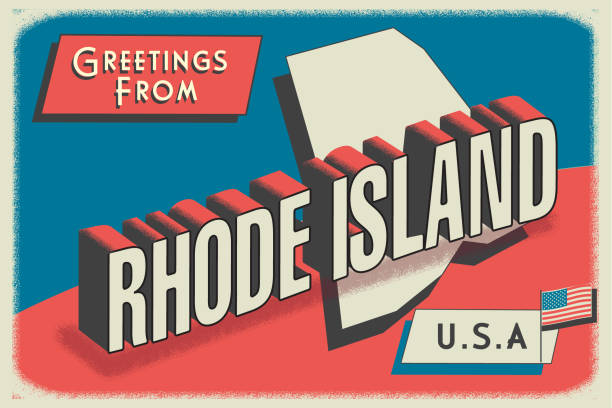 Vector illustration of a Greetings from USA retro postcard design layout with 3D vintage tourism style text design. State map. Red and blue color palette with American flag. All fonts outlined. Download includes vector eps and high resolution jpg.