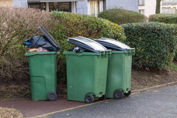 istock Plastic containers for separate waste collection on the street. Bins for garbage separation outdoors on with lids. Trash like domestic refuse, rubbish, recycling and garden waste, France, Paris 2206026769