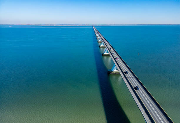 aerial view on the Zeelandbrug (Zeeland Bridge) in the Dutch province of Zeeland, the longest bridge of the Netherlands