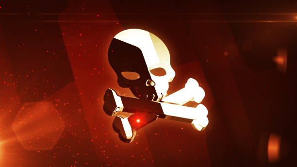Skull cyber pirates and hacking cyberattack golden metal symbol. Abstract concept 3d icon illustration.