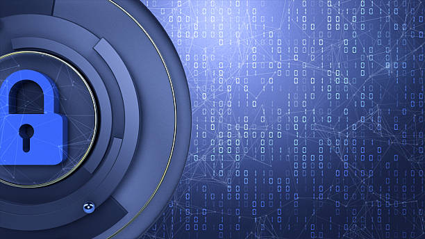 Security icon digital binary code technology background stock photo